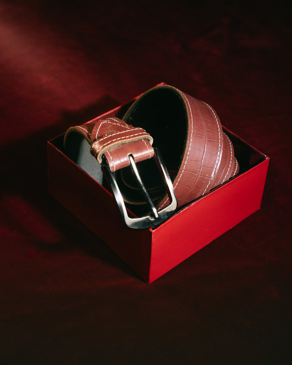 Dark Red Textured Belt