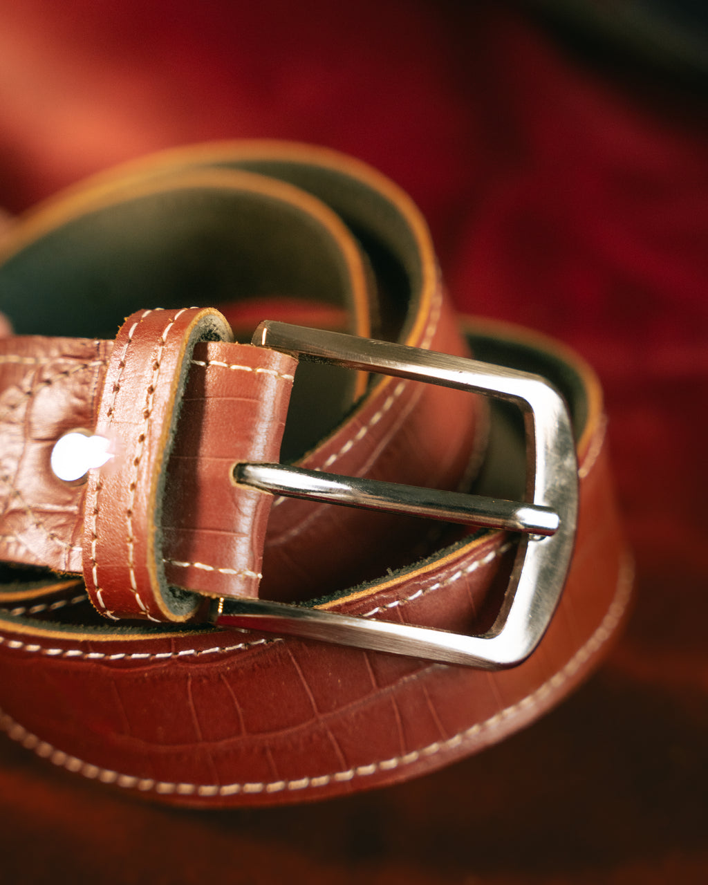 Dark Red Textured Belt